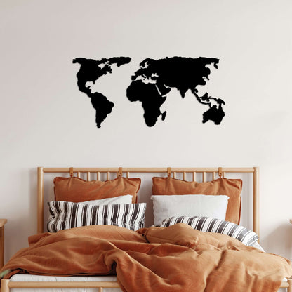 Metal world map wall decor for global adventurers - perfect for bedroom, office, or living room.