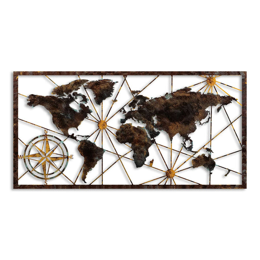 Global Navigator Wall Art with Rustic World Map and Compass Design