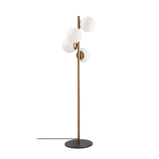 Globe Floor Lamp with Brass Frame and Frosted Globes in Goldish Black Finish