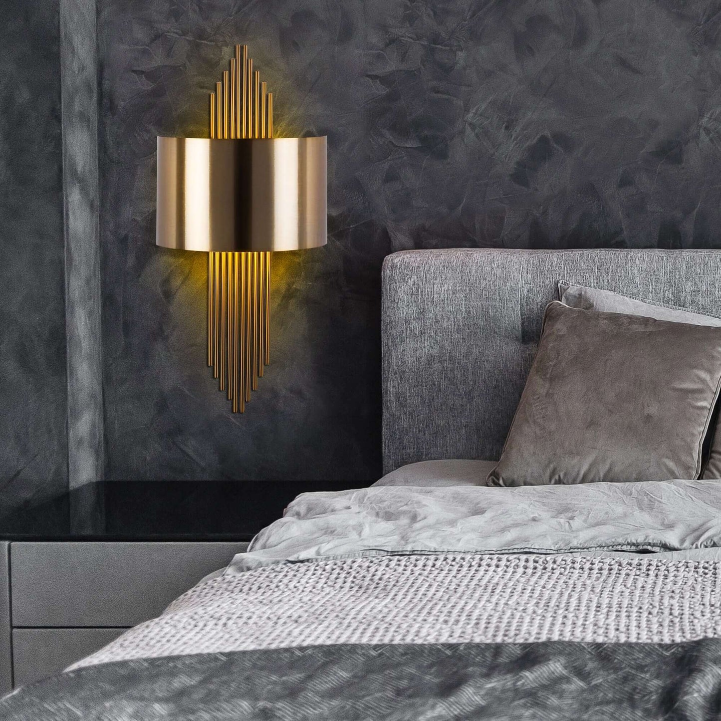 Golden Cascade Wall Sconce with Elegant Gold Rods and Metallic Shade