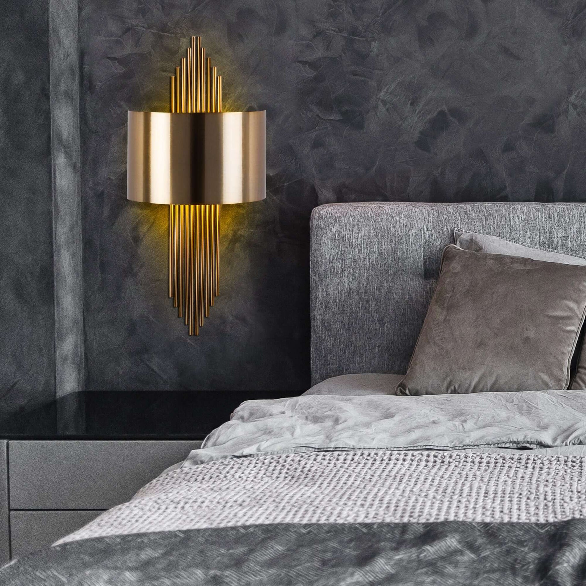 Golden Cascade Wall Sconce with Elegant Gold Rods and Metallic Shade