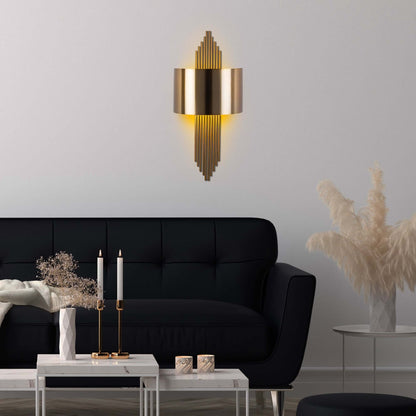 Golden Cascade Wall Sconce with Gold Rods and Metallic Shade - Luxurious and Elegant Lighting Option