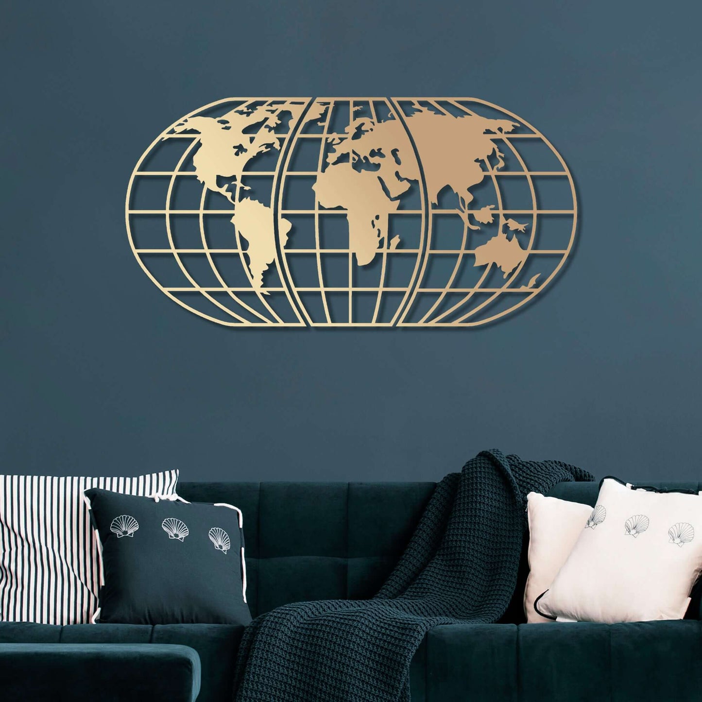 Golden Globe world map metal wall decor for home decor.