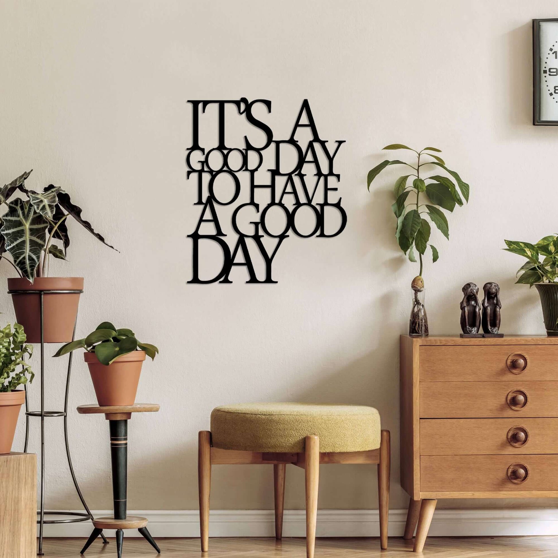 Good Day Vibes metal wall art with uplifting quote for positive vibes