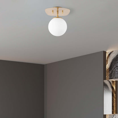 Halo Globe Ceiling Light with Gold Base - Modern and elegant round globe ceiling light fixture.