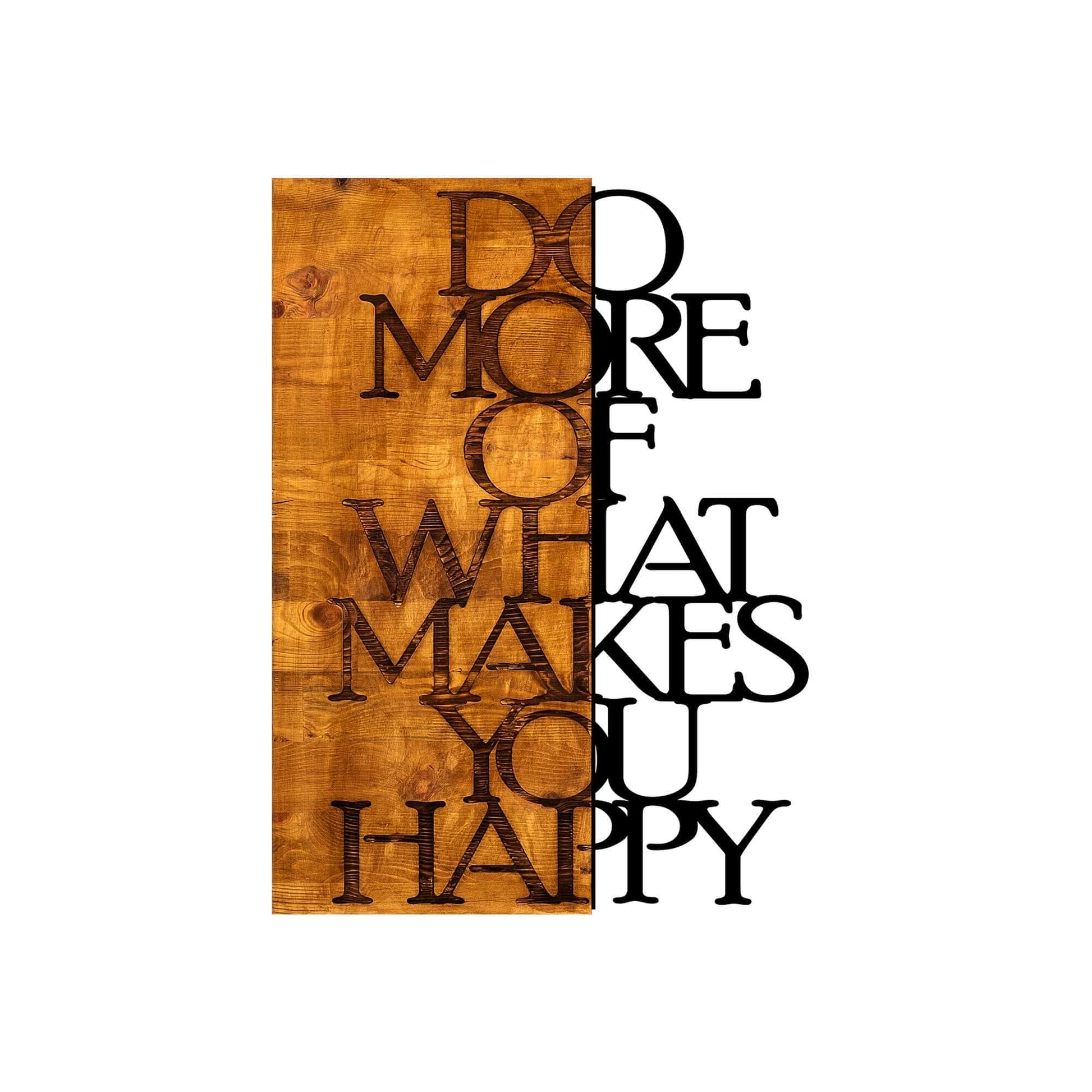 Happy Vibes Wall Art with "Do more of what makes you happy" quote on warm wood background.