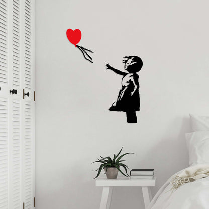 Heart's Freedom Wall Art featuring girl with balloon, metal design.