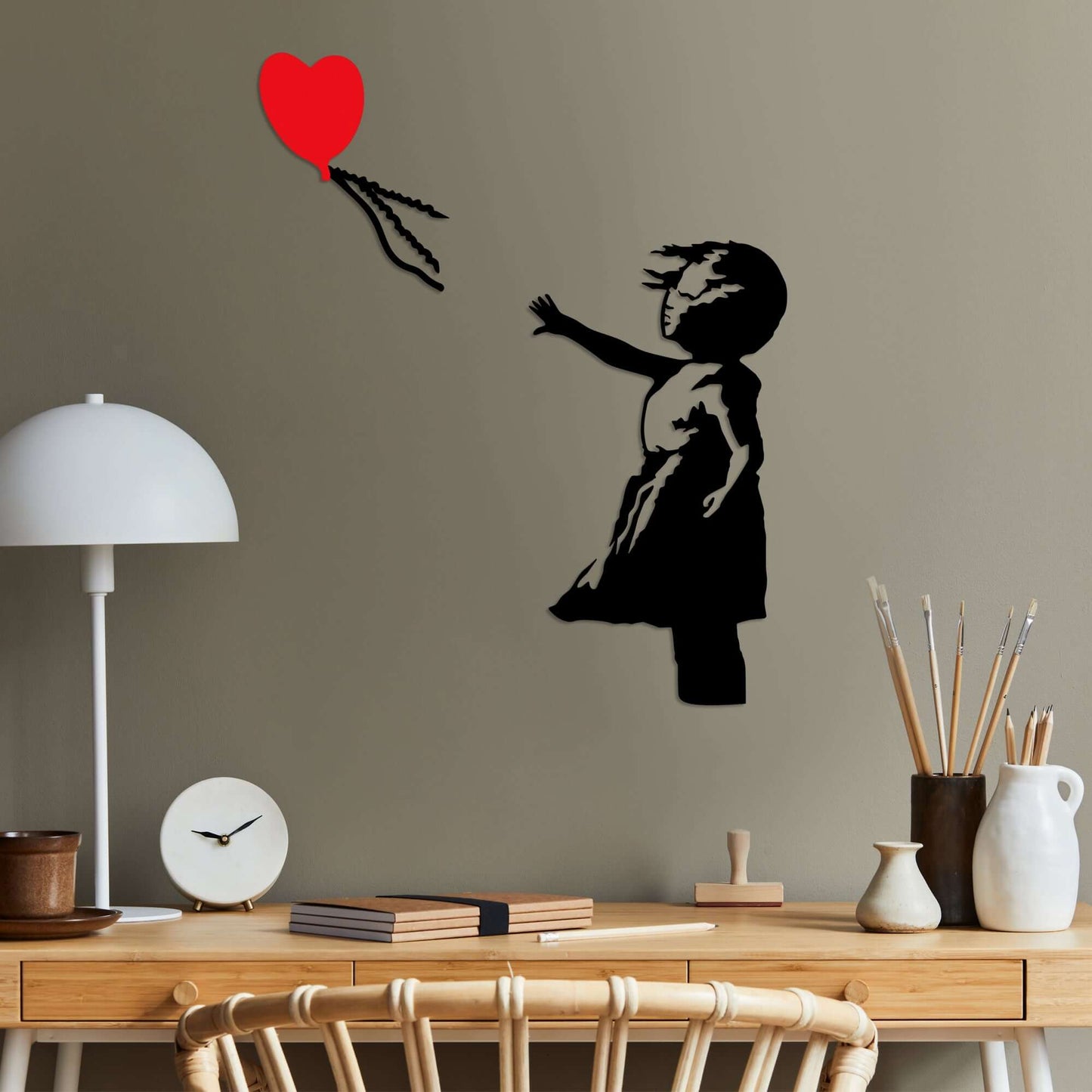 Heart's Freedom Wall Art metal sculpture of girl with balloon.