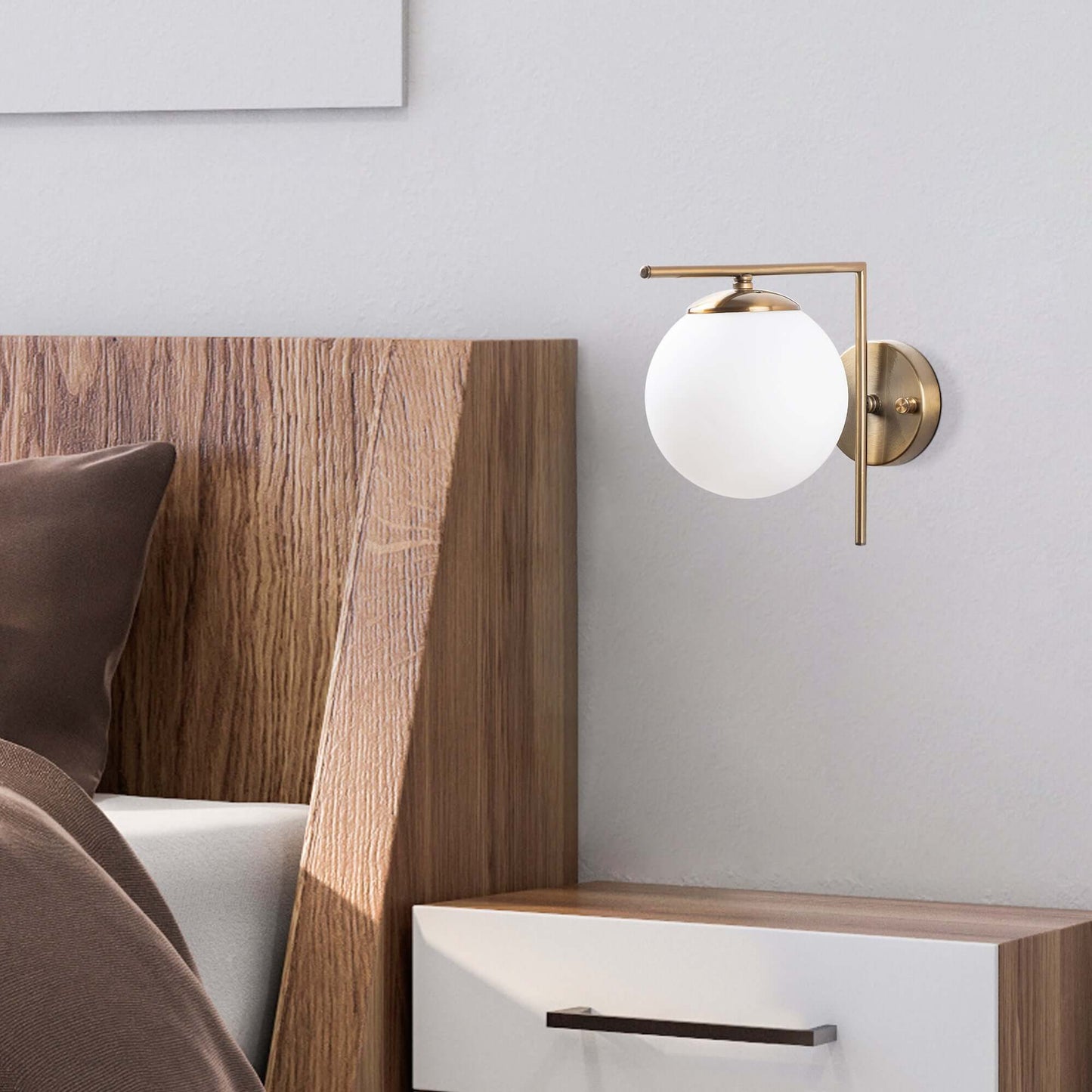 Horizon Globe Wall Sconce with Frosted Glass Globe and Brass Frame