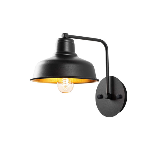 Industrial Charm Wall Light in black metal finish with gold interior, suitable for hallways, kitchens, or living spaces.