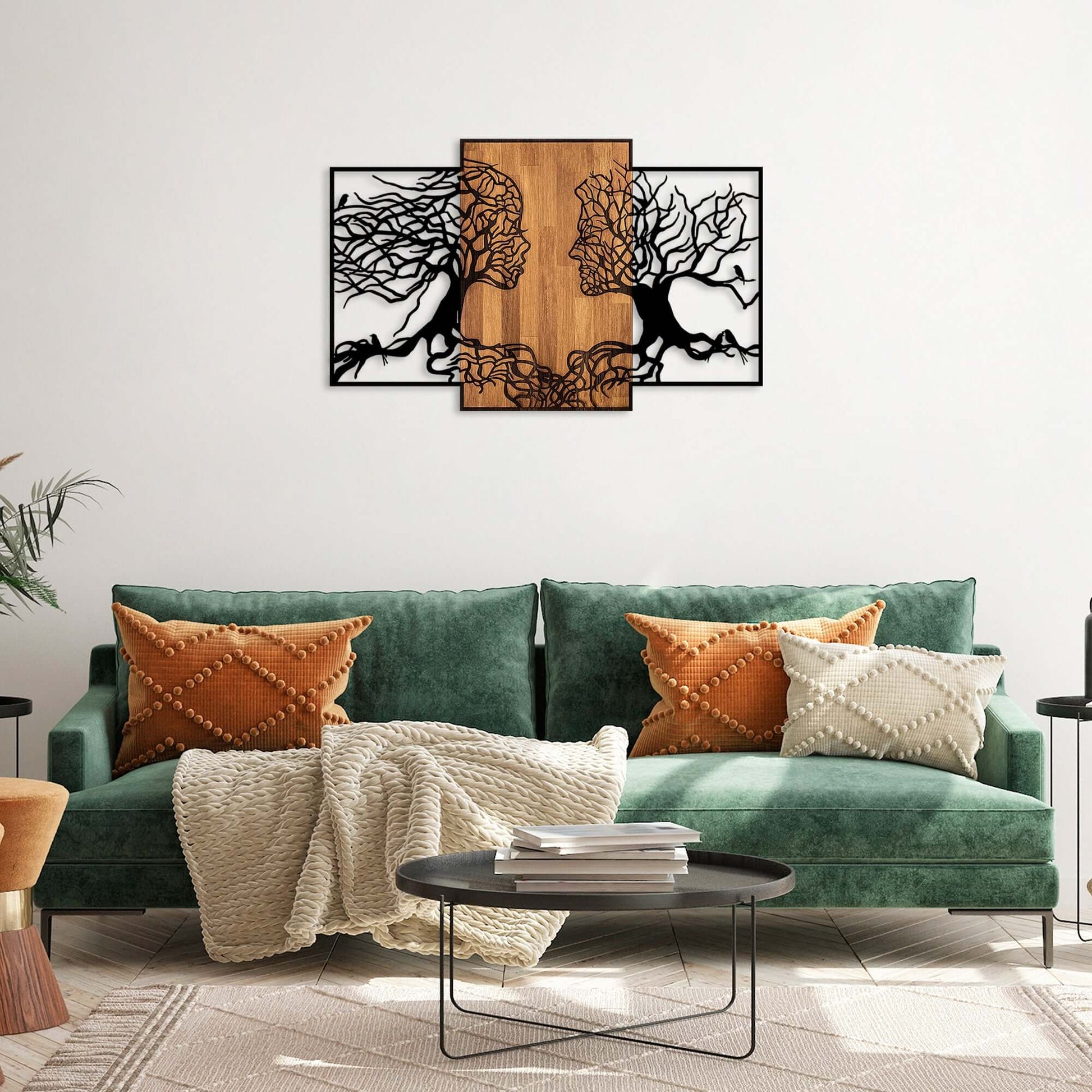 Lovers' Grove Metal Wall Art with Trees and Faces Design