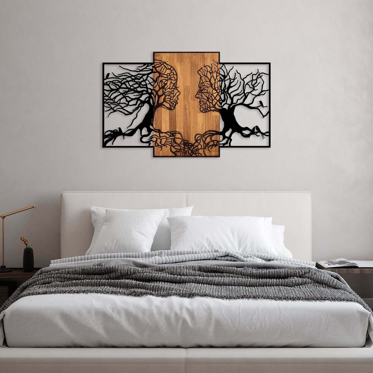 Lovers' Grove Metal Wall Art with Trees and Faces Design