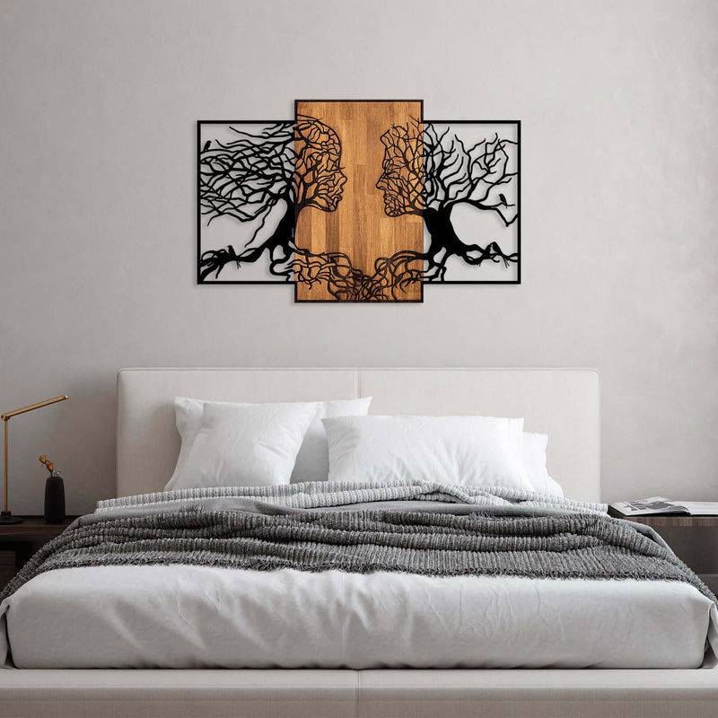 Lovers' Grove Metal Wall Art with Trees and Faces Design