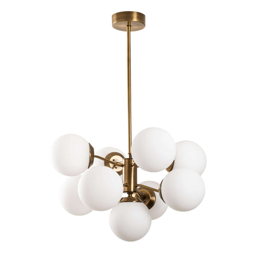 Luminous Cluster brass finish frosted globe pendant light fixture with warm glow.