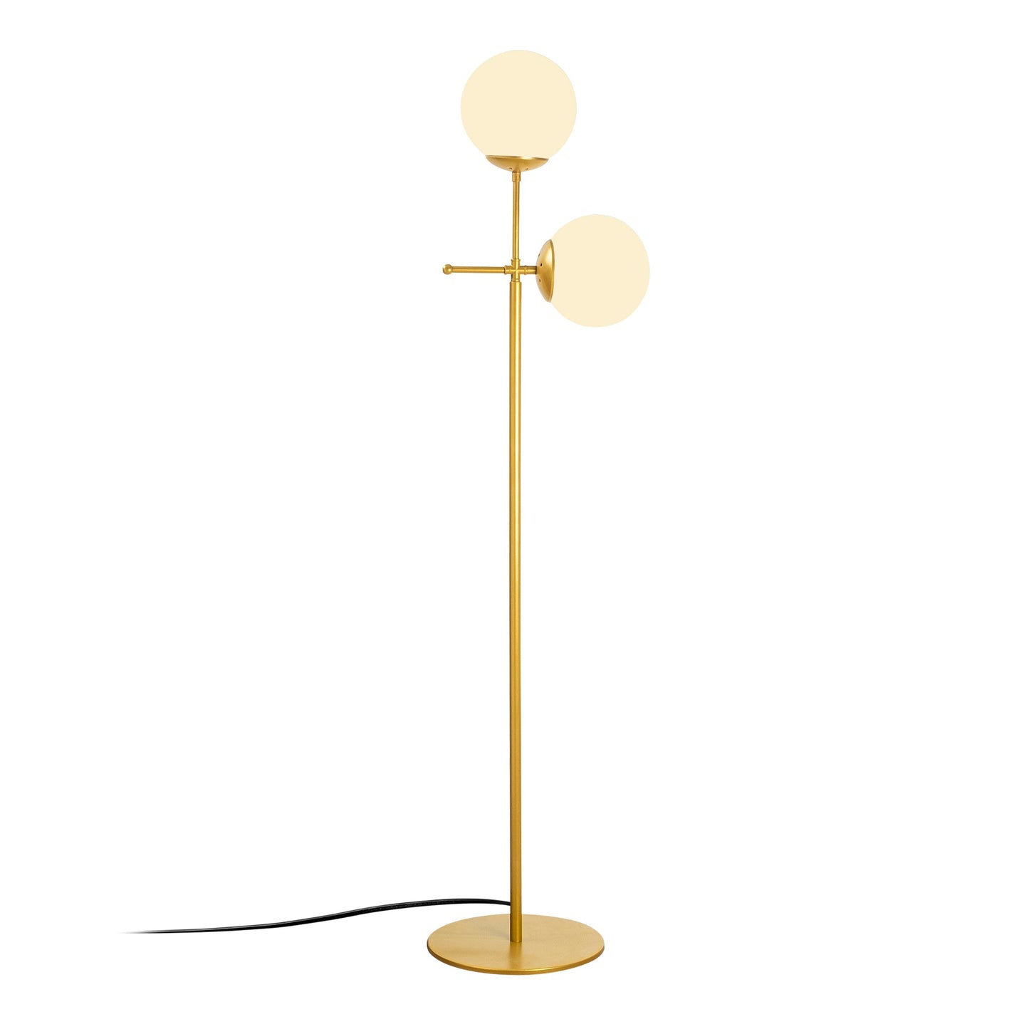 Luminous Duo Floor Lamp with Brass Finish and Dual-Globe Design