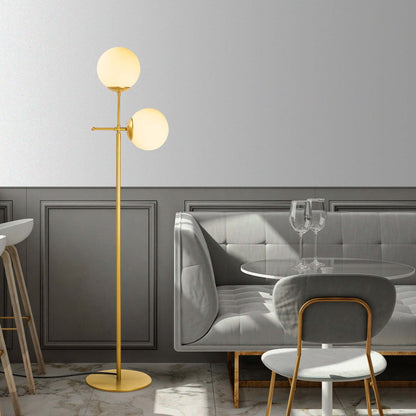 Luminous Duo Floor Lamp in elegant brass finish with dual-globe design.