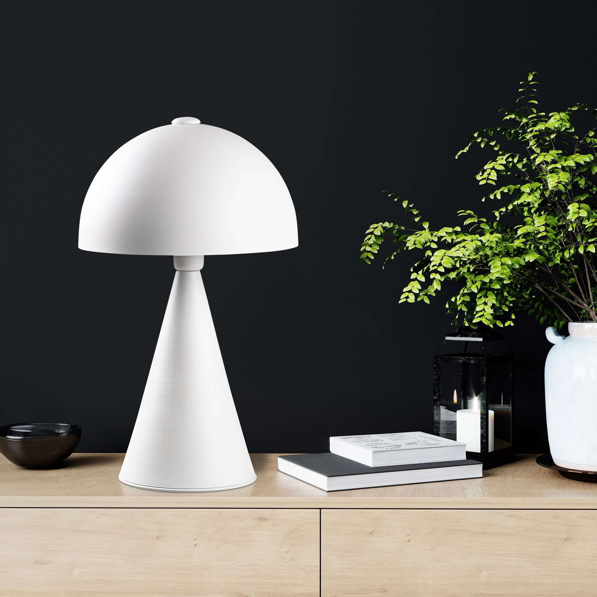 Luna Halo Table Lamp White with geometric silhouette in crisp white finish.