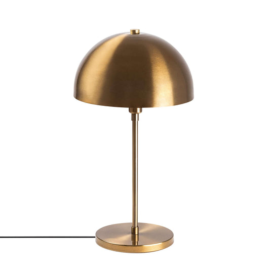 Luxe Arc Desk Lamp in brushed brass finish with dome shade for stylish workspace illumination.