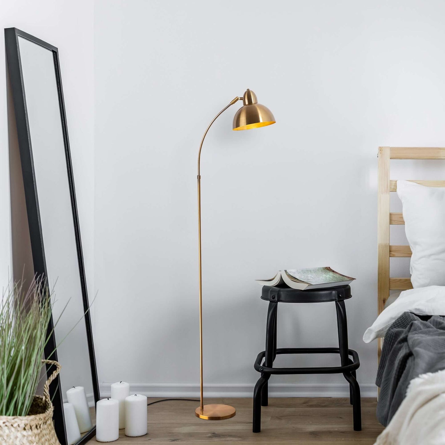 Luxe Arc Floor Lamp Gold with sleek arched body and stunning golden finish.