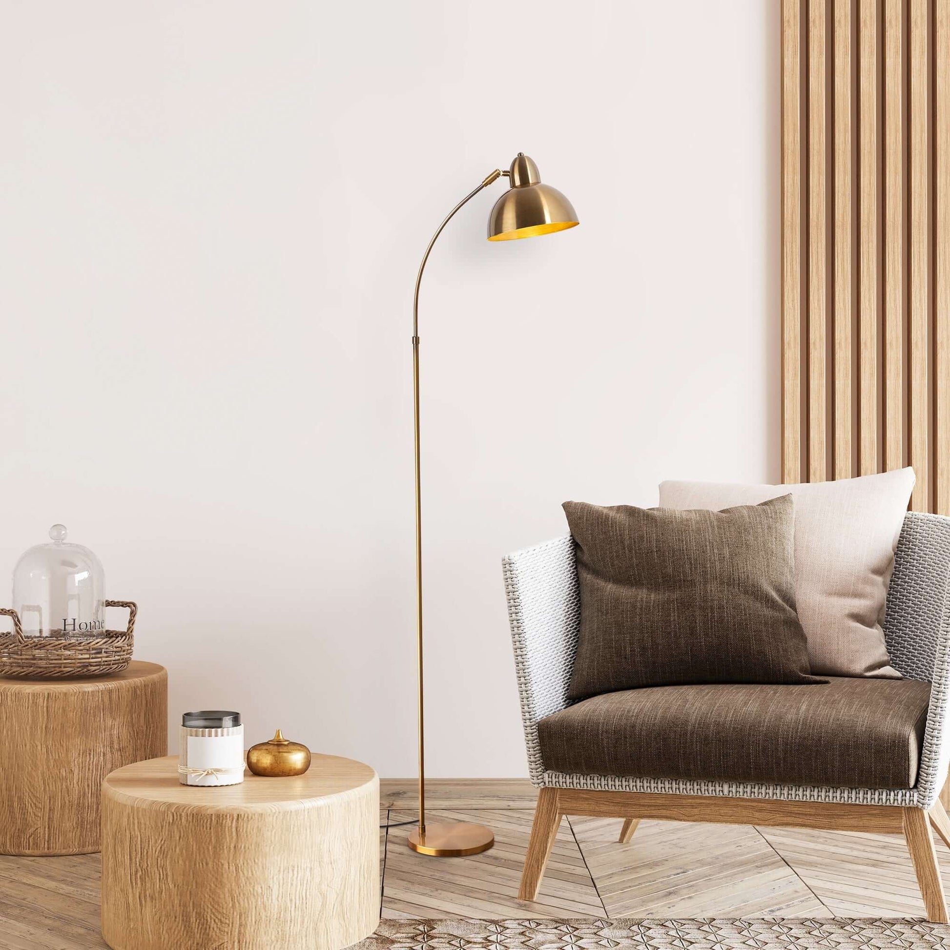 Luxe Arc Floor Lamp Gold with sleek arched design and golden finish, a stunning focal point for modern spaces.