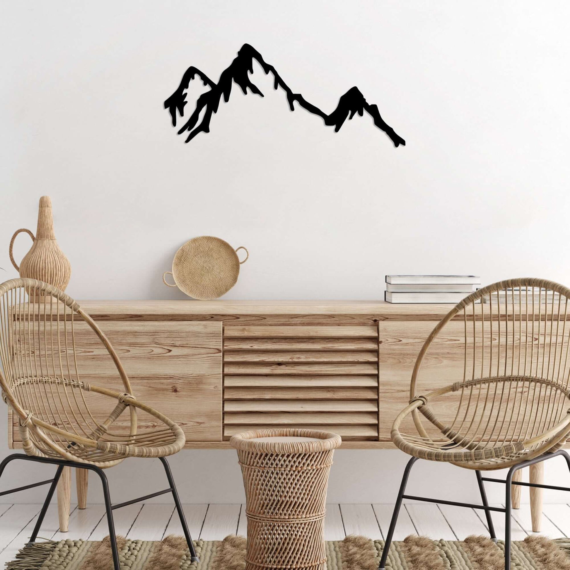 Majestic mountain peaks metal wall decor for elegant home aesthetic.