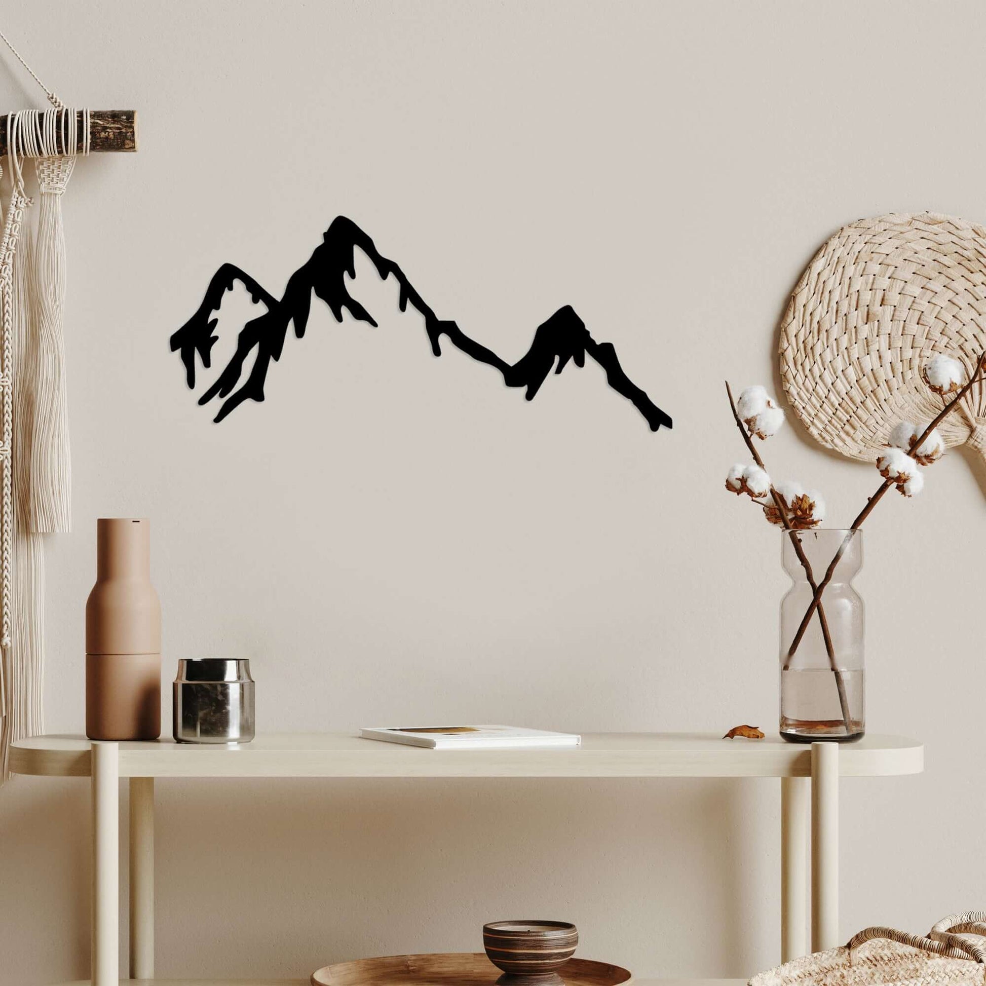 Majestic Peaks metal wall decor featuring mountain silhouette design for elegant home decor.