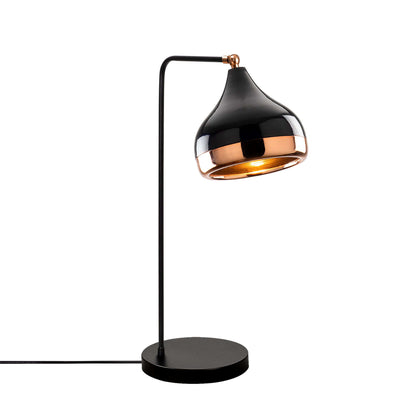 Midnight Gloss Desk Lamp in black and copper finish with curved design for modern elegance.