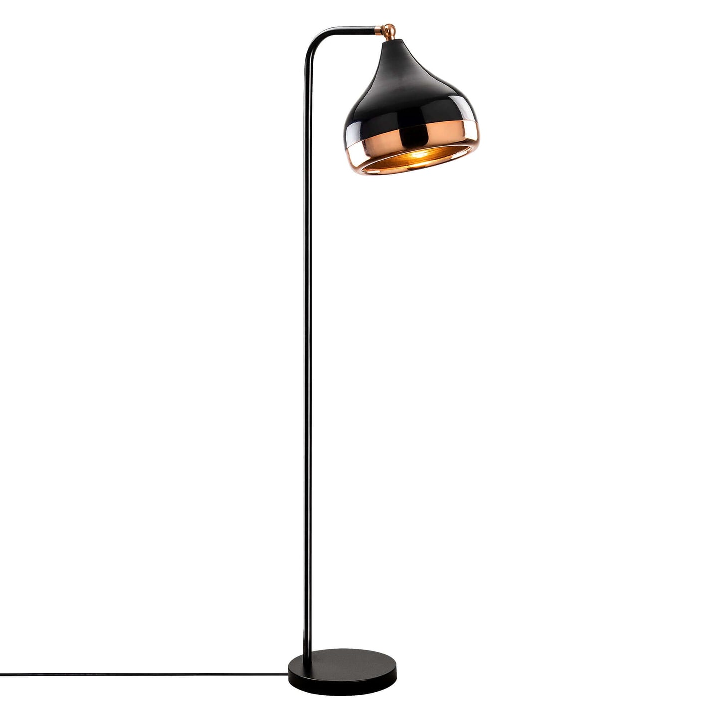 Midnight Gloss Floor Lamp in black and copper design emitting a sophisticated glow for modern interiors.