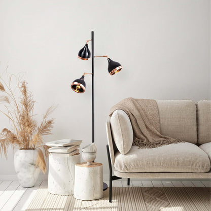 Midnight Gloss Floor Trinity with black and copper hues for versatile lighting.