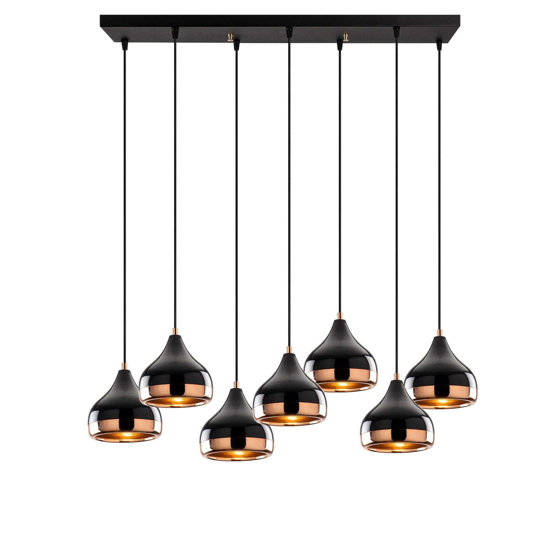 Midnight Gloss Pendant Horizon Cascade Chandelier with black and copper shades