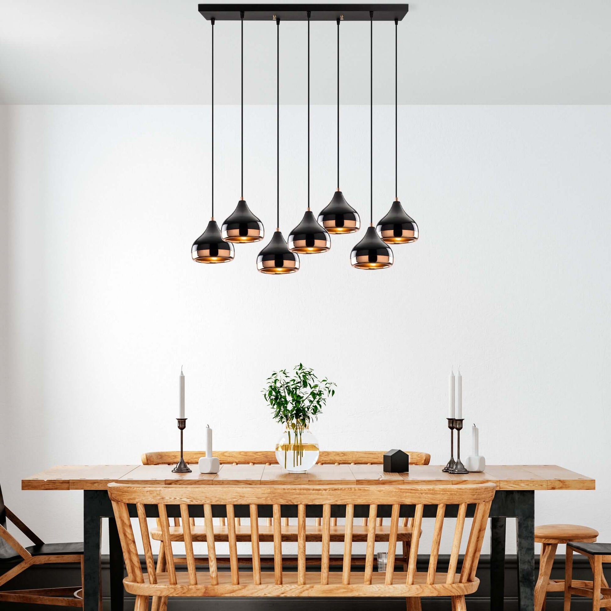 Midnight Gloss Pendant Horizon Cascade Chandelier with Black and Copper Shades