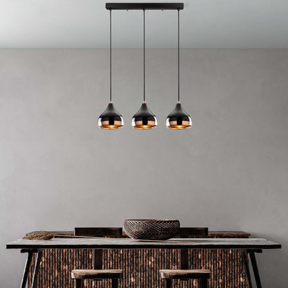 Midnight Gloss Pendant Horizon Trio with three elegant black and copper shades.