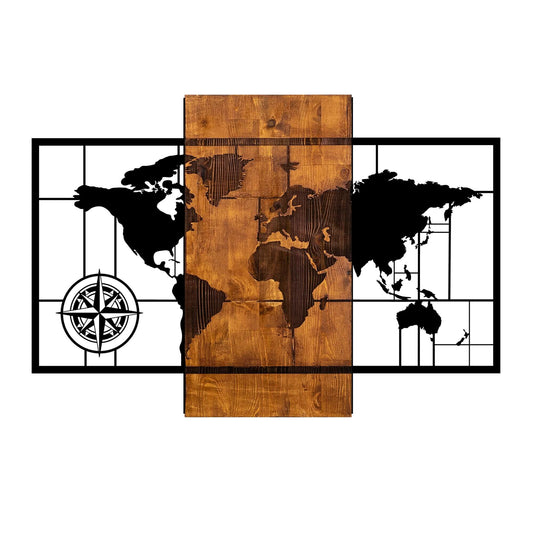 Modern Explorer World Map with sleek map design on warm wood background.