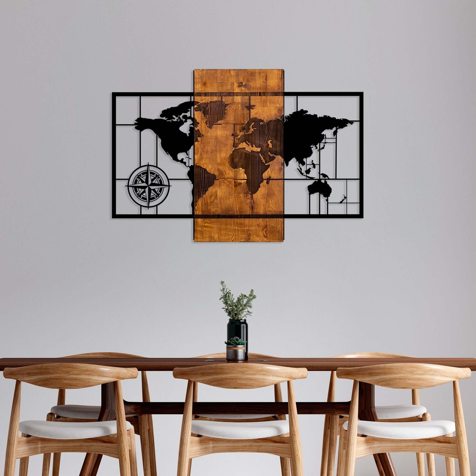 Modern Explorer World Map with Contemporary Design and Warm Wood Accents