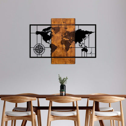 Modern Explorer World Map with Contemporary Design and Warm Wood Accents