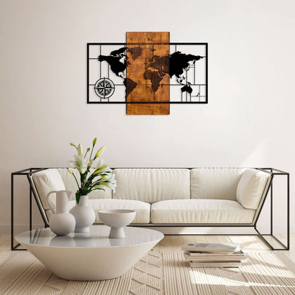 Modern Explorer World Map with contemporary design and warm wood accents.