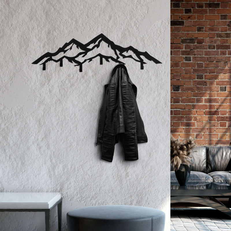 Mountain Peaks Coat Rack with Black Mountain Silhouettes