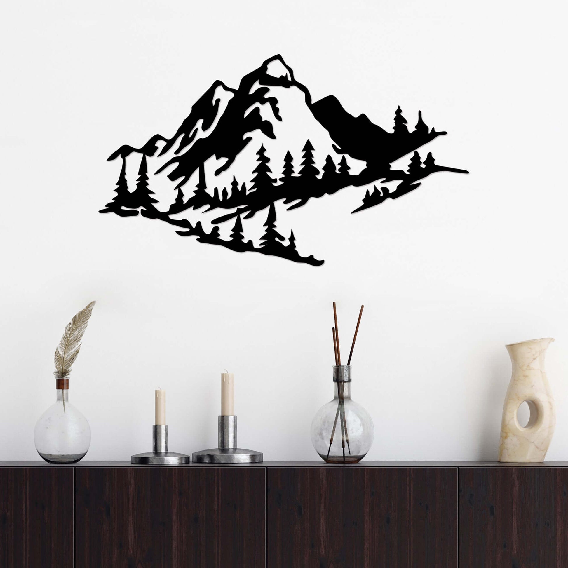 Metal mountain wall decor for a serene home ambiance - ideal for living room, bedroom, or dining area.