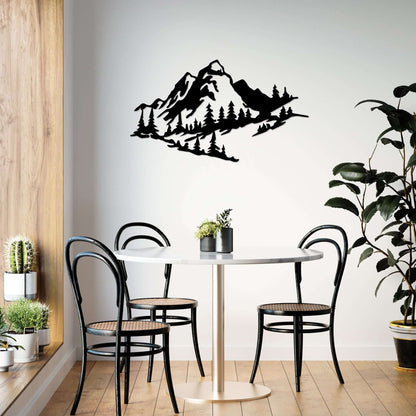 Metal mountain wall decor with serene nature vibes for living room, bedroom, or dining area.