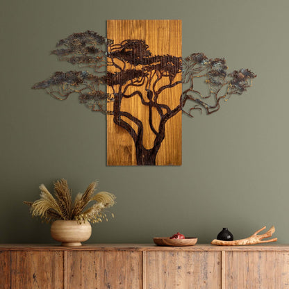 Nature's Unity Wall Art with carved tree on warm wooden background.