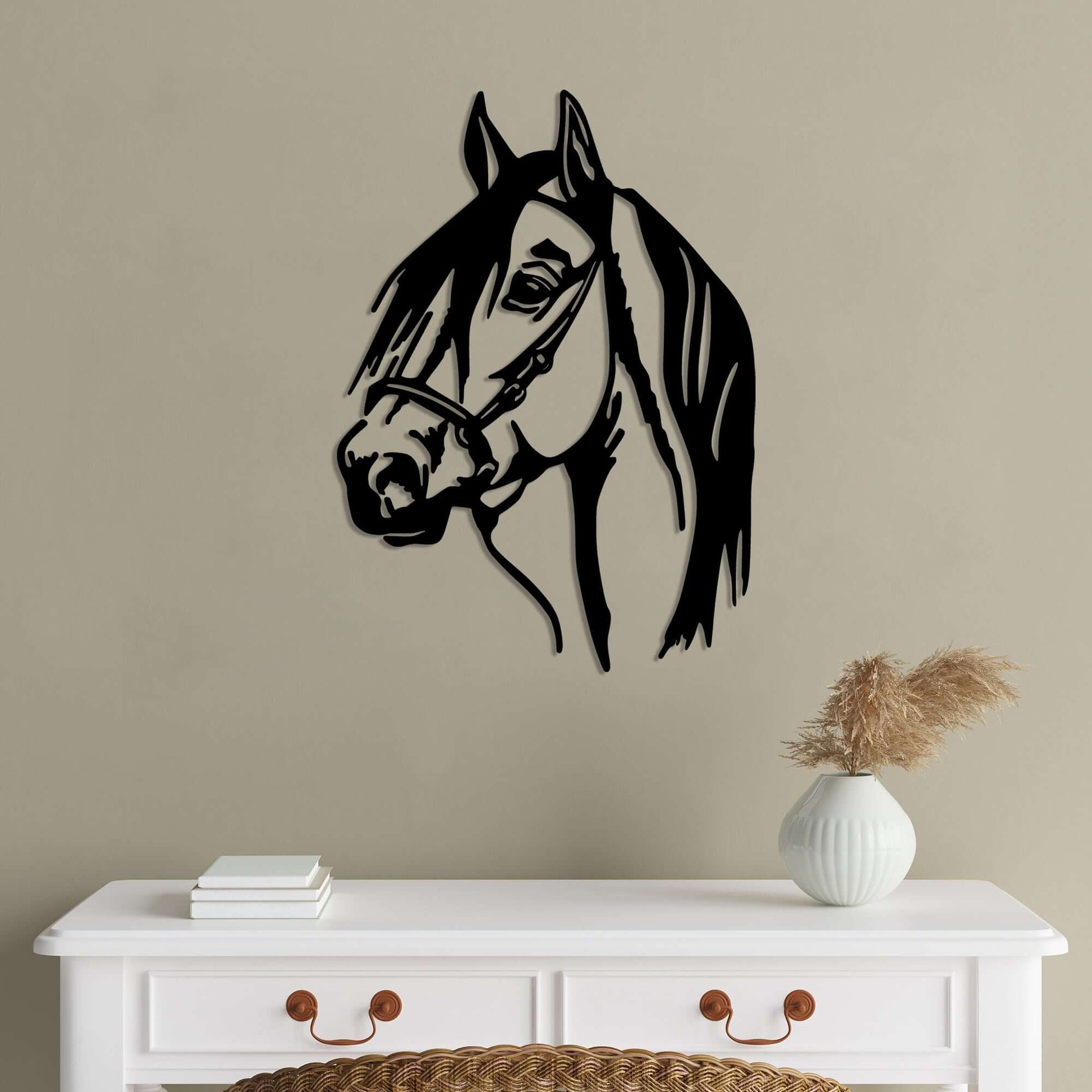 Metal horse silhouette wall decor for elegant room decor.