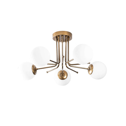 Orbital Brass Quint Chandelier with Gold Finish and Spherical Lights