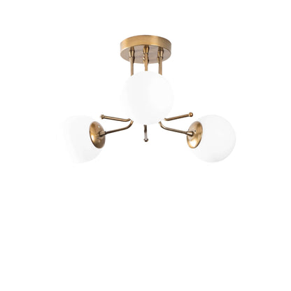 Orbital Brass Trio Chandelier with Three Sleek Globes for Modern Spaces