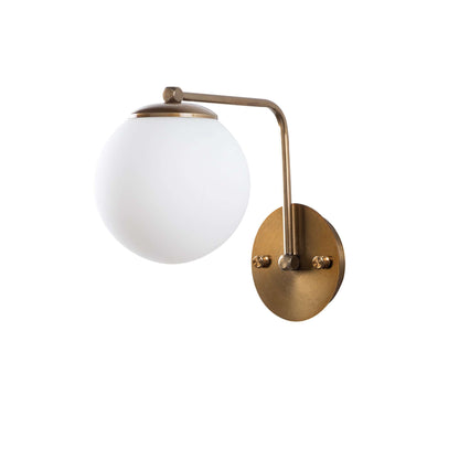 Modern brass wall sconce with orbital design and sleek finish.