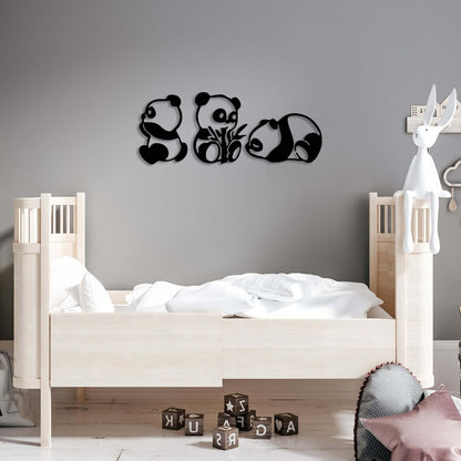 Panda silhouettes metal wall art for kids' rooms.