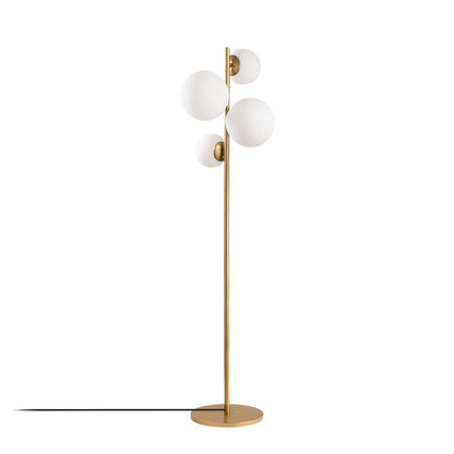 Pearl Floor Lamp Gold with brass frame and frosted glass globes for elegant modern lighting.