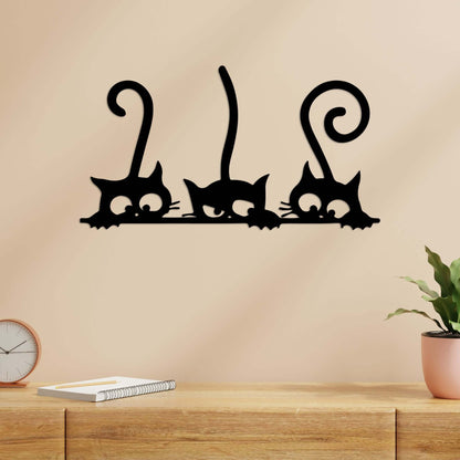 Peeking cats metal wall decor for kids' room or playroom.