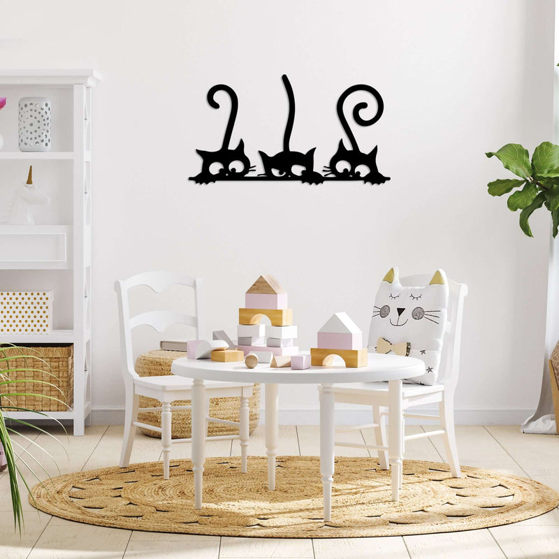 Peeking cats metal wall decor for kids' room or playroom.