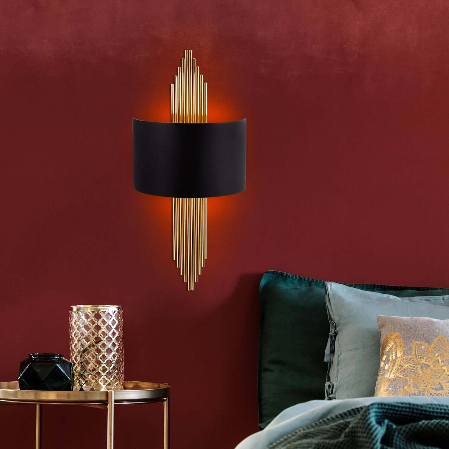 Regal Cascade Wall Sconce with Gold Rods and Black Shade