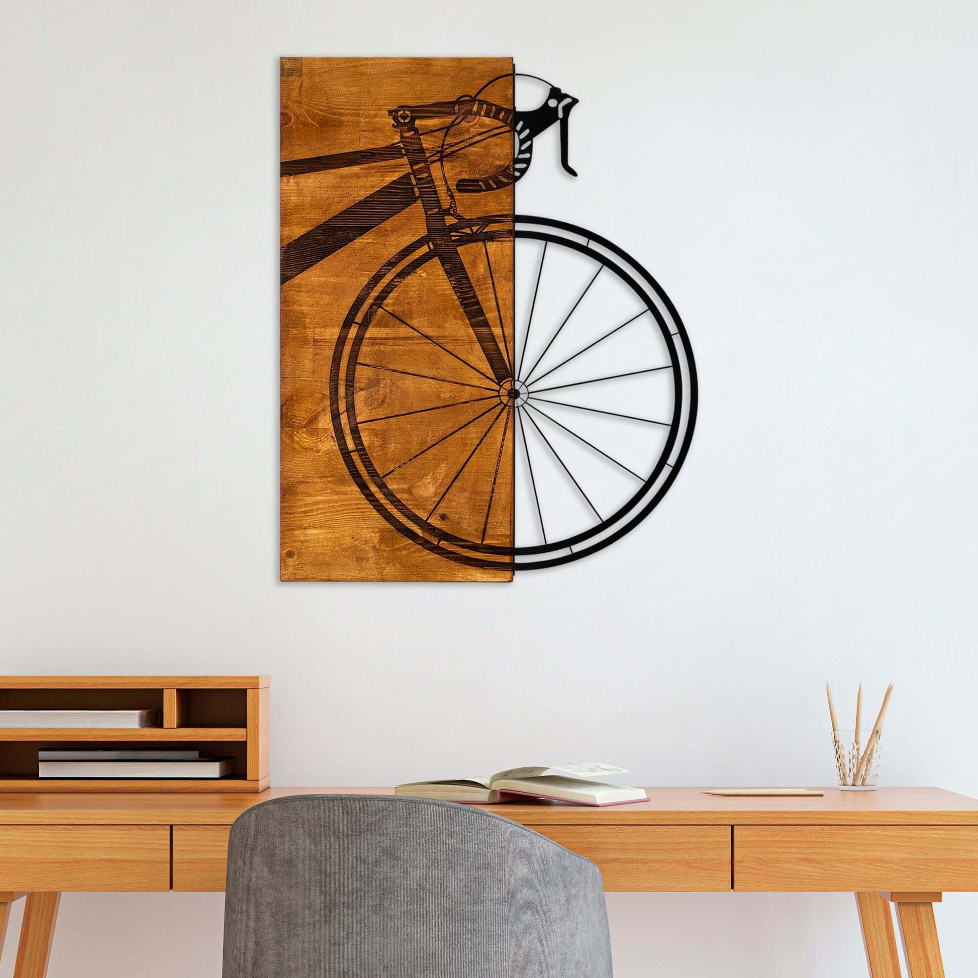 Ride in Style Wall Art with Half-Bicycle Design in Wood and Metal